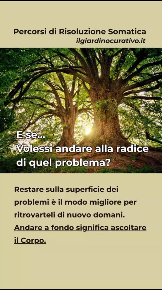 Come faccio ad "ascoltare" il Corpo? 
E' un'azione completamente pratica, non è possibile pensarla, non è possibile programmarla, la faccio ORA o non la faccio.
La pratica ci porta ad essere sinceri e autentici e a guardare in faccia quello che E' presente in questo momento, senza più potersela "raccontare" diversamente.
Anche questo è Risoluzione Somatica.
RISOLUZIONE SOMATICA 
dei blocchi emotivi e corporei, attraverso la regolazione indiretta del Sistema Nervoso.
Cosa ti impedisce di esprimerti per quello che sei?
In questo Percorso, ti guido a entrare in contatto con la tua essenza più autentica, in uno spazio di ascolto sicuro ed empatico.
Liberando le energie congelate nel Corpo e permettendoti di tornare a sentire davvero e non solo a pensare di sentire.
"Solo quando torni a Sentire, è possibile Scegliere veramente"
Solo nel piacere di stare insieme, ritrovando l'armonia della Comunità Umana, possiamo riscoprire gli strumenti per riconnetterci con chi Siamo veramente. 
... E vivere con gioia!
Disponibile in Sicilia e in Toscana.
CALENDARIO 
ilgiardinocurativo.it/calendario 
(link in bio)
CONTATTI
ilgiardinocurativo.it (link in bio)
e-mail:  info@ilgiardinocurativo.it
whatsapp: 378 069 7312
Telegram:  Ilaria - il Giardino Curativo
Facebook:  Ilaria - il Giardino Curativo
Instagram: Ilaria.GiardinoCurativo
TikTok:  @giardinocurativo
YouTube: Ilaria - Il Giardino Curativo
#lavorosudisé #olistico #sviluppopersonale #crescita #emozioni #donna #relazioni #coppia #famiglia #ricercapersonale #armoniainteriore #salutenaturale #ricerca #salute #benessere #vitasana #armonia #ricercainteriore  #lavoropersonale #lavorointeriore #sciamanismo #salutementale #saluteebenessere #saluteolistica #donna #relazioni #coppia #famiglia #costellazionisicilia #costellazionitoscana