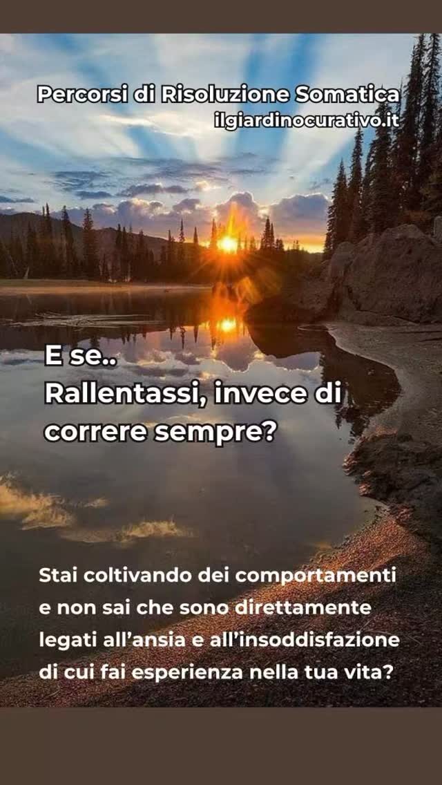 Lo stress è un concetto a cui tutti siamo familiari, è qualcosa di cui facciamo esperienza in innumerevoli occasioni. Un po’ di stress può essere motivante; troppo stress può danneggiare la salute, le relazioni e l’ambiente lavorativo, trasformandosi in ansia.
C'è il modo per affrontare lo stress e riuscire a guardarlo da un altro punto di vista, per non lasciarlo trasformare dentro di noi in ansia, tristezza, rabbia, fallimento.
Anche questo è Risoluzione Somatica.
RISOLUZIONE SOMATICA 
dei blocchi emotivi e corporei, attraverso la regolazione indiretta del Sistema Nervoso.
Cosa ti impedisce di esprimerti per quello che sei?
In questo Percorso, ti guido a entrare in contatto con la tua essenza più autentica, in uno spazio di ascolto sicuro ed empatico.
Liberando le energie congelate nel Corpo e permettendoti di tornare a sentire davvero e non solo a pensare di sentire.
"Solo quando torni a sentiTI, puoi Scegliere veramente"
Solo nel piacere di stare insieme, ritrovando l'armonia della Comunità Umana, possiamo riscoprire gli strumenti per riconnetterci con chi Siamo veramente. 
... E vivere con gioia!
Disponibile in Sicilia e in Toscana.
CALENDARIO 
ilgiardinocurativo.it/calendario 
(link in bio)
CONTATTI
ilgiardinocurativo.it (link in bio)
e-mail:  info@ilgiardinocurativo.it
whatsapp: 378 069 7312
Telegram:  Ilaria - il Giardino Curativo
Facebook:  Ilaria - il Giardino Curativo
Instagram: Ilaria.GiardinoCurativo
TikTok:  @giardinocurativo
YouTube: Ilaria - Il Giardino Curativo
#lavorosudisé #olistico #sviluppopersonale #crescita #emozioni #donna #relazioni #coppia #famiglia #ricercapersonale #armoniainteriore #salutenaturale #ricerca #salute #benessere #vitasana #armonia #ricercainteriore  #lavoropersonale #lavorointeriore #sciamanismo #salutementale #saluteebenessere #saluteolistica #donna #relazioni #coppia #famiglia #costellazionisicilia #costellazionitoscana